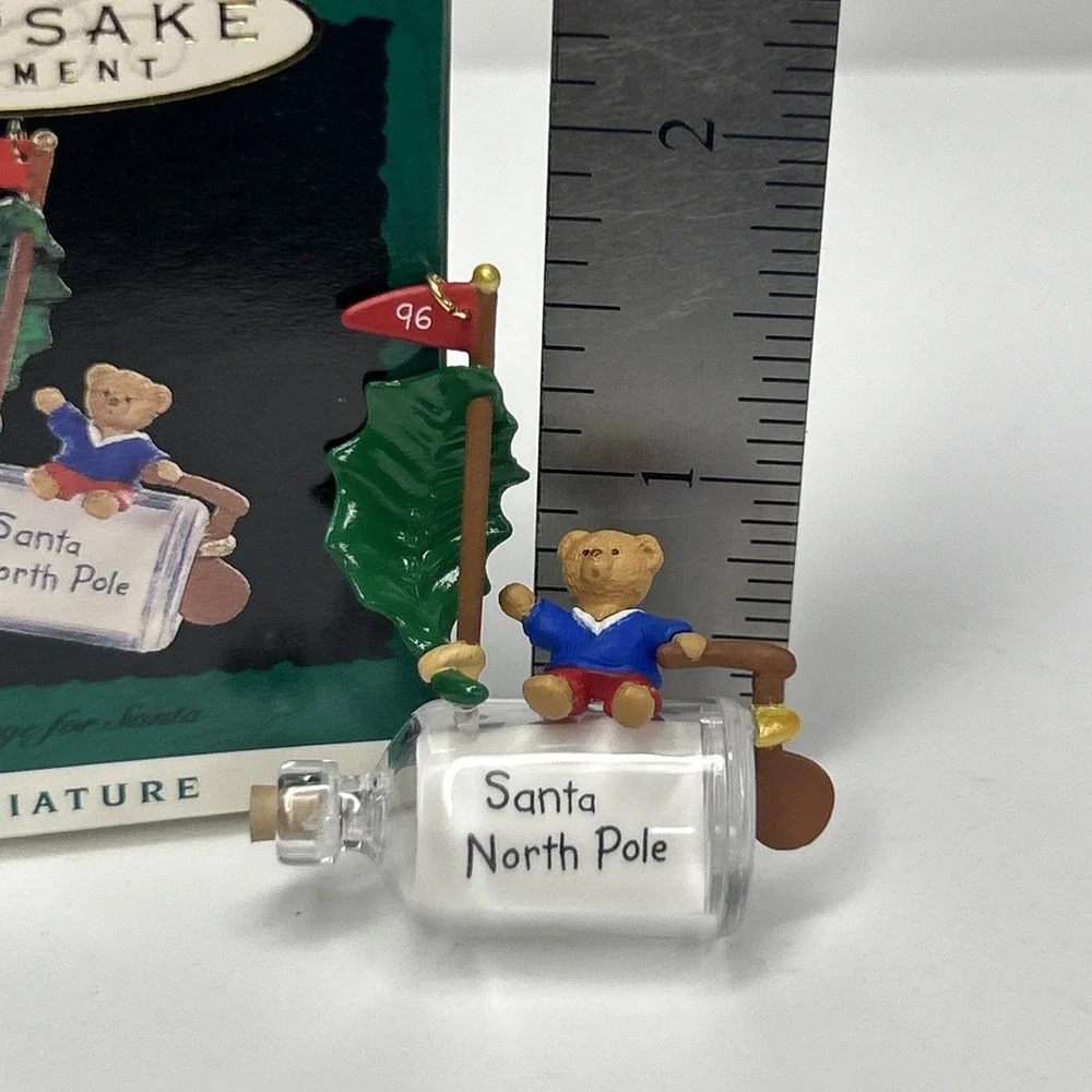 Hallmark Keepsake Miniature Xmas Ornament Message for Santa Bottle Bear 1996 VTG